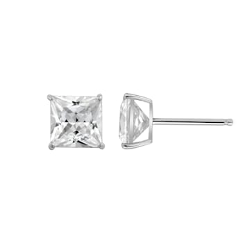 LUXGEM 10K White Gold Princess Cut Solitaire Studs | 4 carat Cubic Zirconia