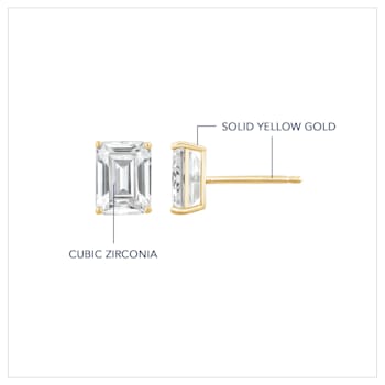 LUXGEM 14K Yellow Gold Emerald Cut Solitaire Studs | 3 carat Cubic Zirconia