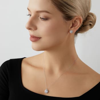 LUXGEM 10K White Gold Round Halo Pendant Necklace | 3 Carat Cubic Zirconia