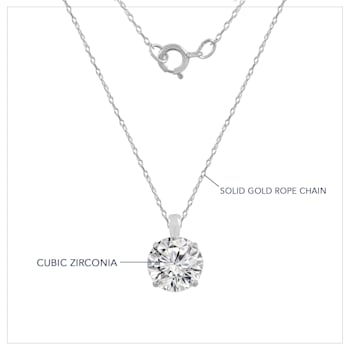 LUXGEM 10K White Gold Round Cut Pendant Necklace | 0.5 Carat Cubic Zirconia
