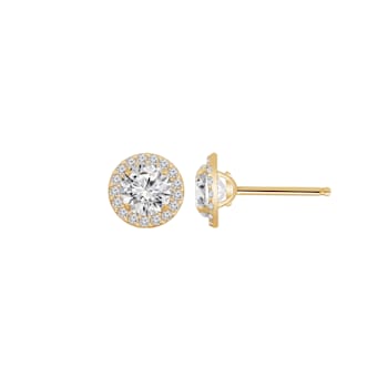 LUXGEM 10K Yellow Gold Round Halo Studs | 1 Carat Cubic Zirconia