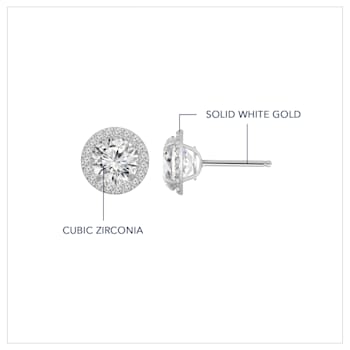 LUXGEM 10K White Gold Round Halo Studs | 3 Carat Cubic Zirconia