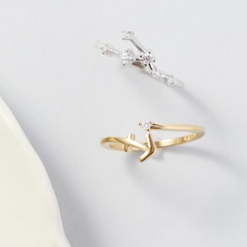 J'ADMIRE Aquarius Constellation Rhodium Over Sterling Silver Ring
