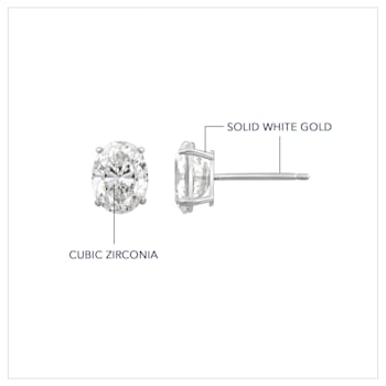 LUXGEM 10K White Gold Oval Cut Solitaire Studs | 2 carat Cubic Zirconia