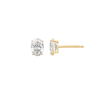 LUXGEM 14K Yellow Gold Oval Cut Solitaire Studs | 2 carat Cubic Zirconia