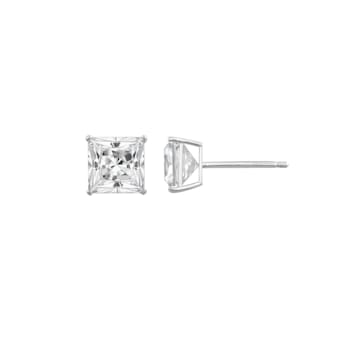 LUXGEM 10K White Gold Princess Cut Solitaire Studs | 3 carat Cubic Zirconia