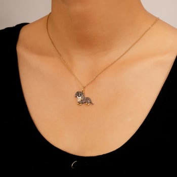 J'ADMIRE 14K Yellow Gold Plated Sterling Silver Dachshund Puppy Pendant Necklace