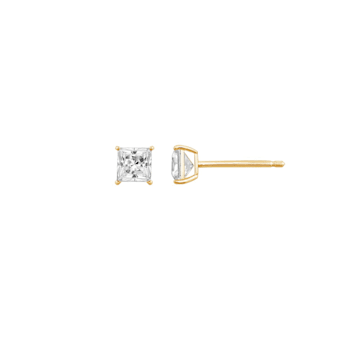 LUXGEM 14K Yellow Gold Princess Cut Solitaire Studs | 1/2 carat Cubic Zirconia
