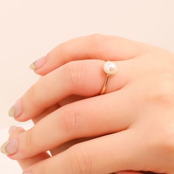 J'ADMIRE 10K Gold Crystal Freshwater Pearl Simulant Solitaire Ring
