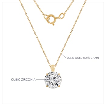 LUXGEM 10K Yellow Gold Round Cut Pendant Necklace | 0.5 Carat Cubic Zirconia