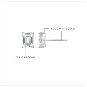 LUXGEM 10K White Gold Emerald Cut Solitaire Studs | 1 carat Cubic Zirconia