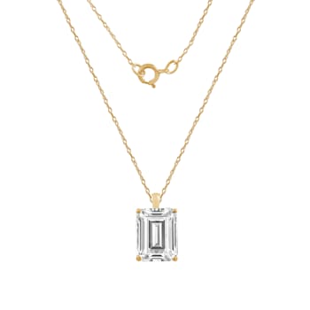 LUXGEM 14K Yellow Gold Emerald Cut Pendant Necklace | 3 Carat Cubic Zirconia