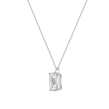 LUXGEM 10K White Gold Emerald Cut Pendant Necklace | 3 Carat Cubic Zirconia
