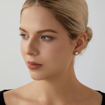 LUXGEM 10K White Gold Bezel Round Cut Studs | 2 Carat Cubic Zirconia