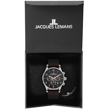 JACQUES LEMANS Classic Men's Watch with Leather Strap, Solid Stainless
Steel, Chronograph, 1-2126