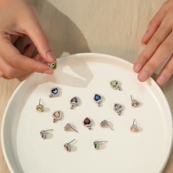J'ADMIRE Heart Shaped Birthstone Stud Earrings