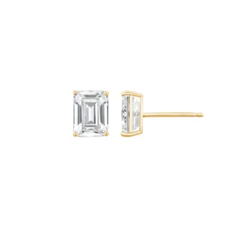LUXGEM 14K Yellow Gold Emerald Cut Solitaire Studs | 4 carat Cubic Zirconia