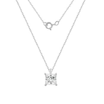 LUXGEM 14K White Gold Princess Cut Pendant Necklace | 2 Carat Cubic Zirconia
