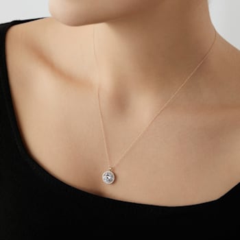 LUXGEM 14K Yellow Gold Round Halo Pendant Necklace | 3 Carat Cubic Zirconia