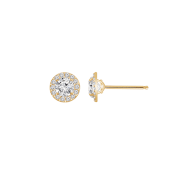 LUXGEM 10K Yellow Gold Round Halo Studs | 0.5 Carat Cubic Zirconia