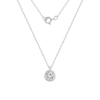 LUXGEM 14K White Gold Bezel Round Cut Pendant Necklace | 2 Carat Cubic Zirconia