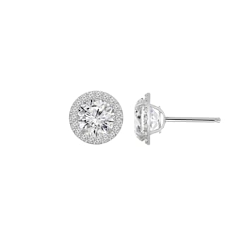 LUXGEM 14K White Gold Round Halo Studs | 3 Carat Cubic Zirconia
