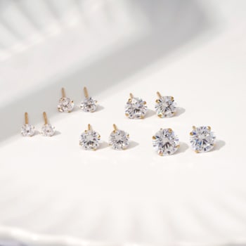 LUXGEM 10K Yellow Gold Round Cut Solitaire Studs | 1/2 carat Cubic Zirconia