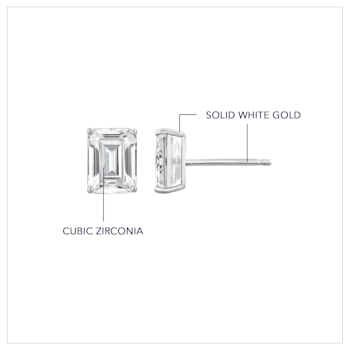 LUXGEM 10K White Gold Emerald Cut Solitaire Studs | 4 carat Cubic Zirconia