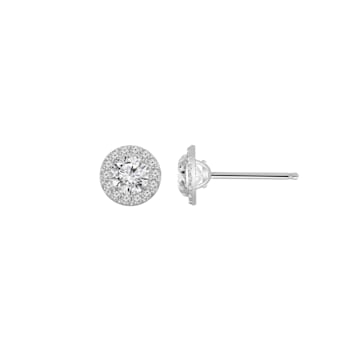 LUXGEM 14K White Gold Round Halo Studs | 0.5 Carat Cubic Zirconia