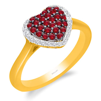 KALLATI Yellow Gold 0.50 ctw Ruby and Diamond Heart Ring