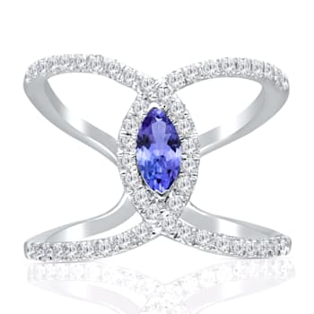 KALLATI White Gold 0.95 ctw Tanzanite and Diamond Ring