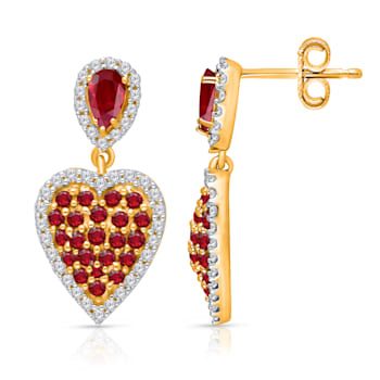 KALLATI 14K Yellow Gold "Heirloom" 1.90ctw Heart Ruby Earrings