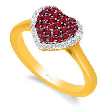 KALLATI Yellow Gold 0.50 ctw Ruby and Diamond Heart Ring