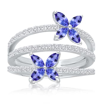 KALLATI White Gold 1.10 ctw Tanzanite and Diamond Ring