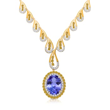 KALLATI Yellow Gold "Renaissance" 15.30ctw Natural Tanzanite
and Diamond Necklace