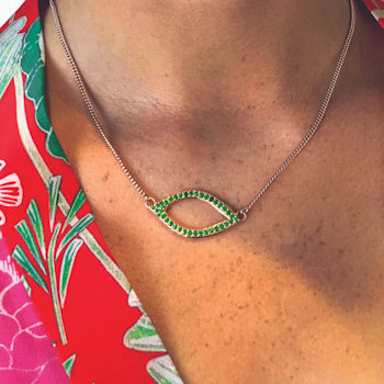 Rose Leaf Collection - 14ct White Gold setting Sterling Silver chain
Necklace - 38 Green Emeralds