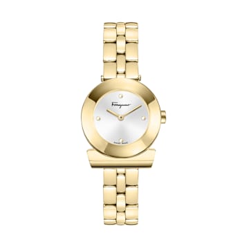 Ferragamo Gancino Silver Tone Dial Yellow Stainless Steel Bracelet Watch