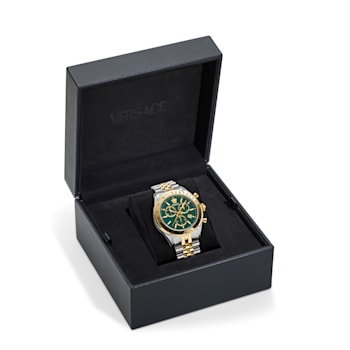 Versace Chrono Master Mens Watch Two Tone Case Green Guilloché Dial Two
Tone Bracelet