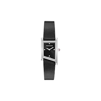 Ferragamo Asymetrique Black Dial Leather Strap Watch