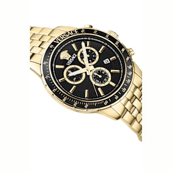 Versace Sport Chrono Black Dial Yellow Stainless Steel Bracelet Watch