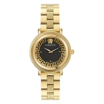 Versace Greca Flourish Black Dial Yellow Stainless Steel Bracelet Watch