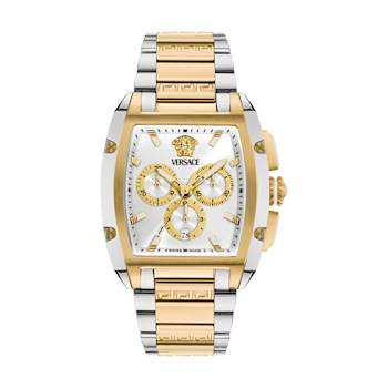 Versace Dominus Silver Tone Dial Two-tone Stainless Steel Chronograph Watch