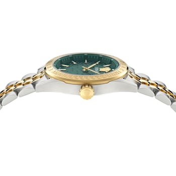V-Code Womens Watch Two Tone Case Green Guilloché Dial Two Tone Bracelet