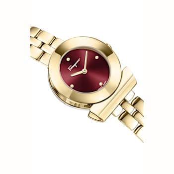 Ferragamo Gancino Red Dial Yellow Stainless Steel Bracelet Watch