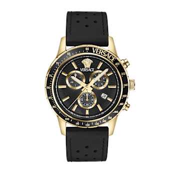 Versace Sport Chrono Black Dial Leather Watch