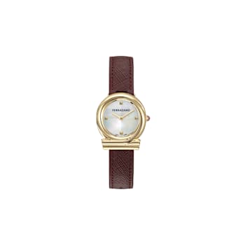 Gancini Twisted Mother of Pearl Dial Leather Strap Watch