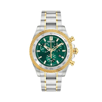 Versace Chrono X Green Dial Two-tone Bracelet Watch