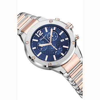 Ferragamo F-80 Blue Dial Chrono Two-tone Stainless Steel Bracelet Watch