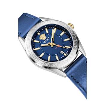 V-Code GMT Blue Sunray Dial Leather Watch