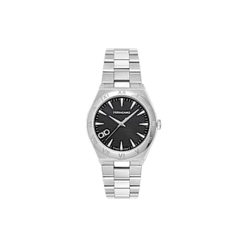 Vega Upper East Black Dial Stainless Steel Bracelet Watch